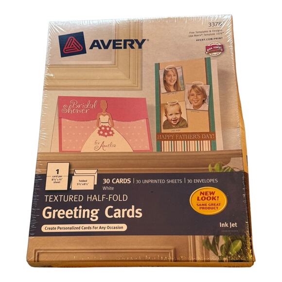 Avery 3378 Textured Inkjet Half-Fold Greeting Cards - White (30/Box) - Picture 1 of 2
